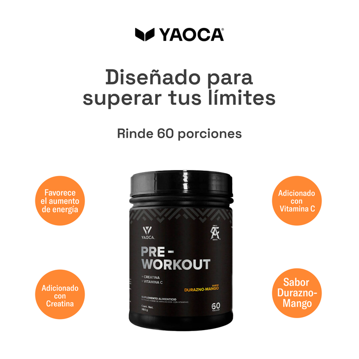 Pre-Workout Yaoca – Favorece tu Rendimiento con Beta-Alanina, Creatina y Vitaminas (60 porciones)