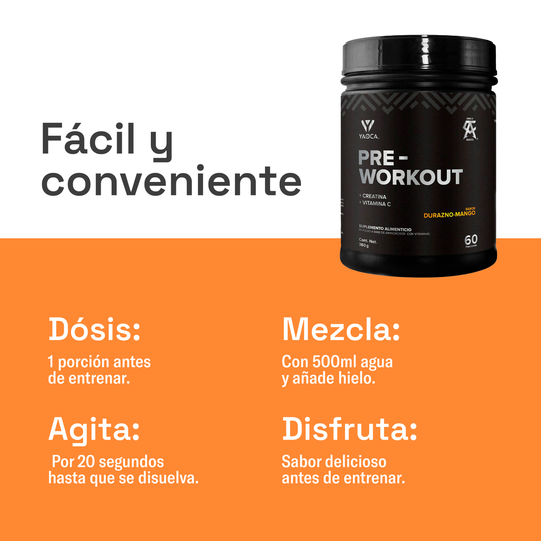 Pre-Workout Yaoca – Favorece tu Rendimiento con Beta-Alanina, Creatina y Vitaminas (60 porciones)