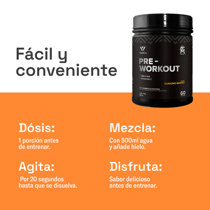 Pre-Workout Yaoca – Favorece tu Rendimiento con Beta-Alanina, Creatina y Vitaminas (60 porciones)