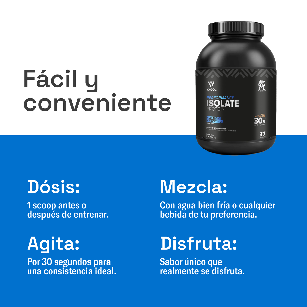 Proteína Isolate Performance - 30g de proteína adicionada con Colágeno y Probióticos