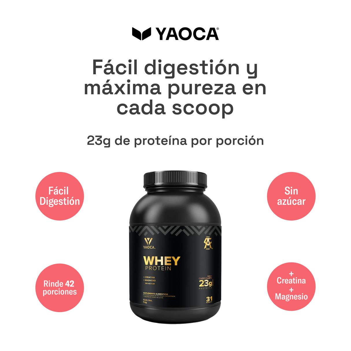 Proteína Whey - Fórmula exclusiva ligera con Creatina y Magnesio, 23g de proteína