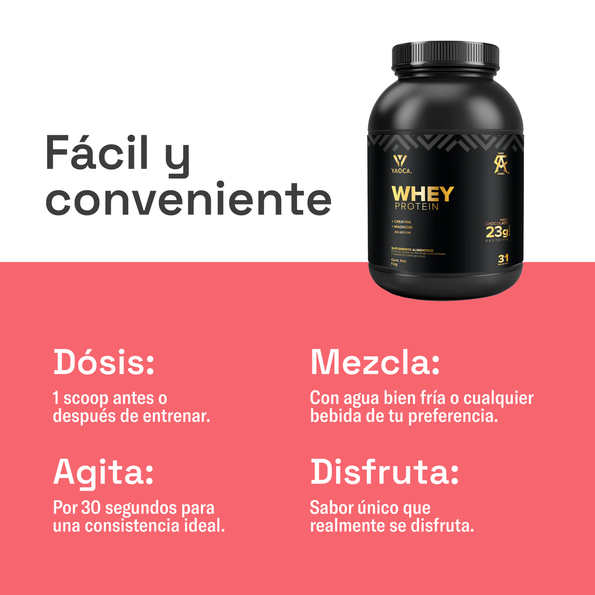 Proteína Whey - Fórmula exclusiva ligera con Creatina y Magnesio, 23g de proteína