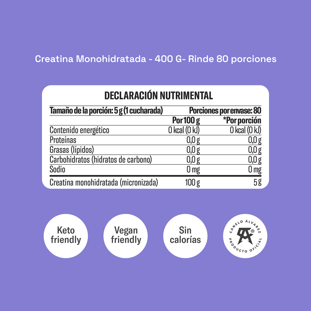 Creatina Monohidratada Micronizada Yaoca 400 g – 5 g por porción, rendimiento y potencia