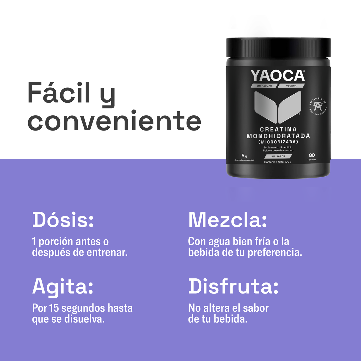 Creatina Monohidratada Micronizada Yaoca 400 g – 5 g por porción, rendimiento y potencia