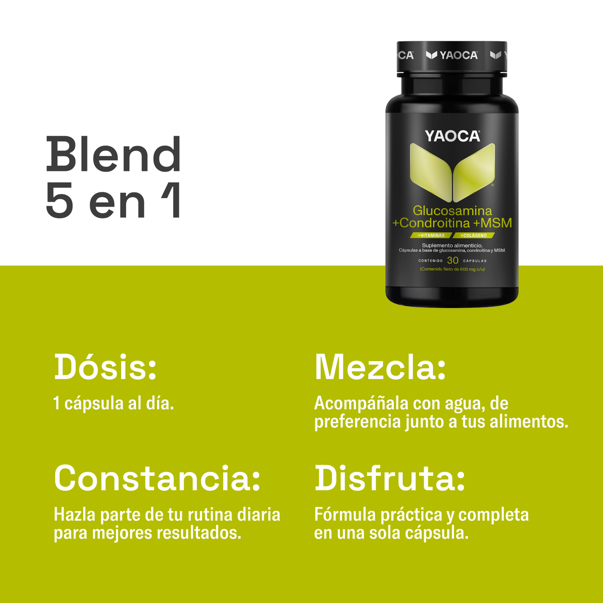 Glucosamina + Condroitina + MSM Yaoca - Soporte articular y movilidad, con colágeno y vitaminas