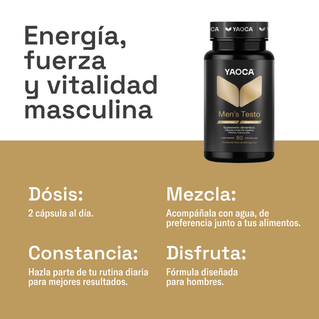 Men’s Testo Yaoca – Fuerza y energía, con creatina, tribulus y zinc (60 cápsulas)