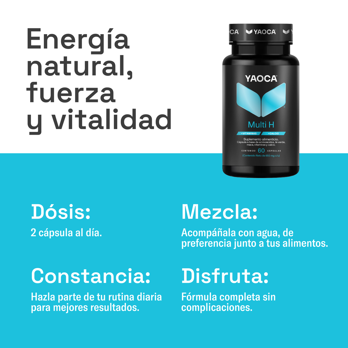 Multi H Yaoca - Energía y vitalidad diaria, apoyo óseo con calcio y aminoácidos