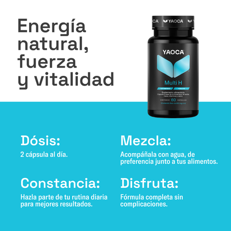 Multi H Yaoca - Energía y vitalidad diaria, apoyo óseo con calcio y aminoácidos