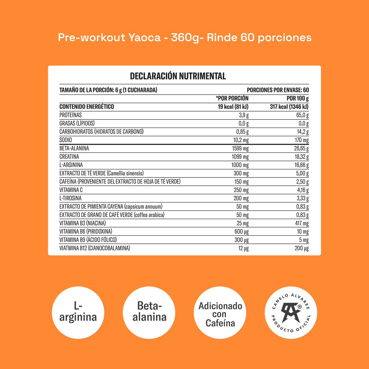 Pre-Workout Yaoca – Favorece tu Rendimiento con Beta-Alanina, Creatina y Vitaminas (60 porciones)