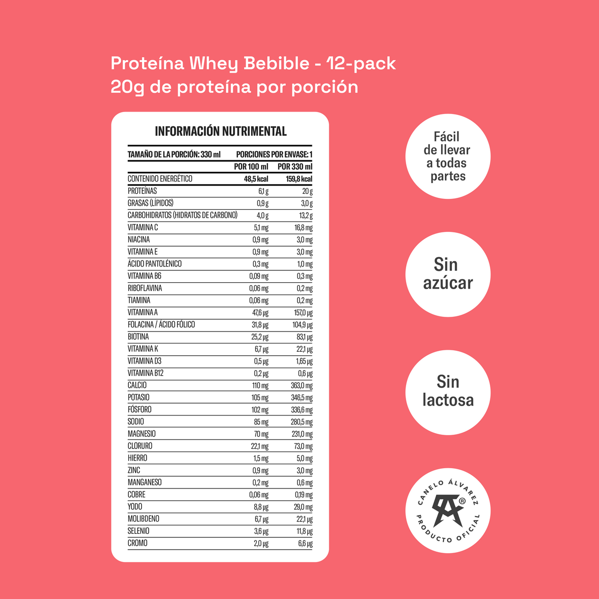 Proteína Whey Bebible Yaoca – 20g de proteína lista para tomar, práctica y deliciosa (12 pack)